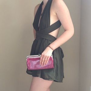 Pink leather Hobo clutch